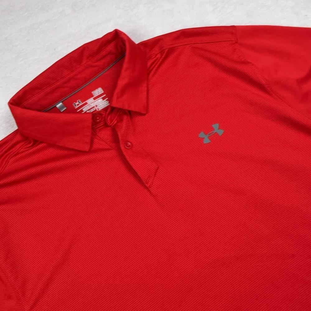 Under Armour Polo Shirt Mens L Red HeatGear Loose Tagless Short Sleeve Golf